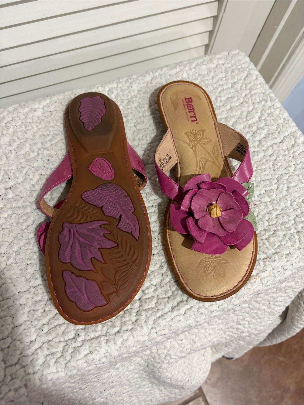 Born Pink Floral Leather Slide Sandals